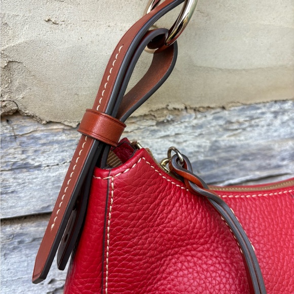 Dooney & Bourke Red Pebble Grain  Leather Hobo with Brown Leather Strap NWOT - Picture 10 of 13